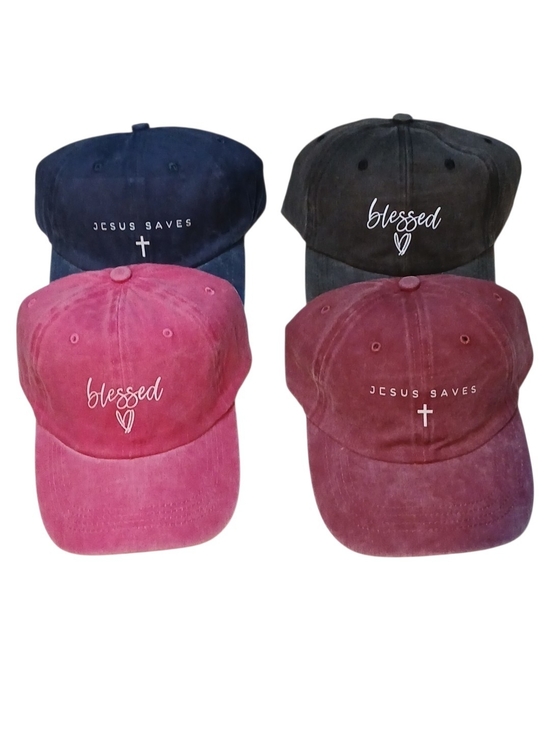 Access 1 Accessories - Access - NWOT, Denim, Embroidered Christian Caps, Adjustable Strap Metal Buckle